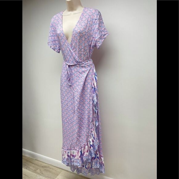 HOUSE OF SKYE BOHO ALOHA GYPSY RUFFLE WRAP DRESS - Picture 4 of 10